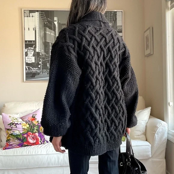 Chunky knit black open front cardigan - Picture 5 of 12